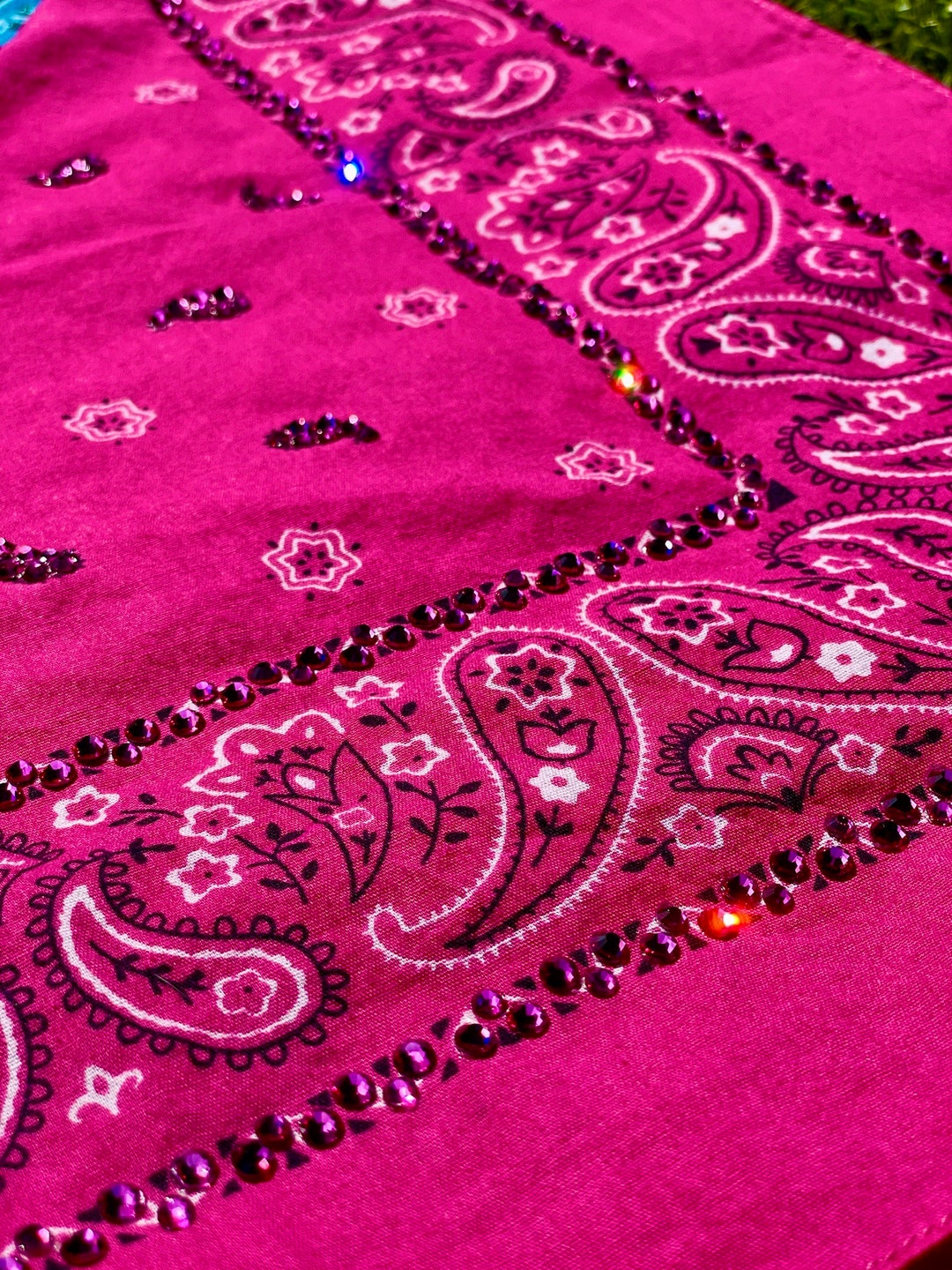 Upcycled Bandana With Rhinestones Genuine Swarovski Crystal Etsy UK