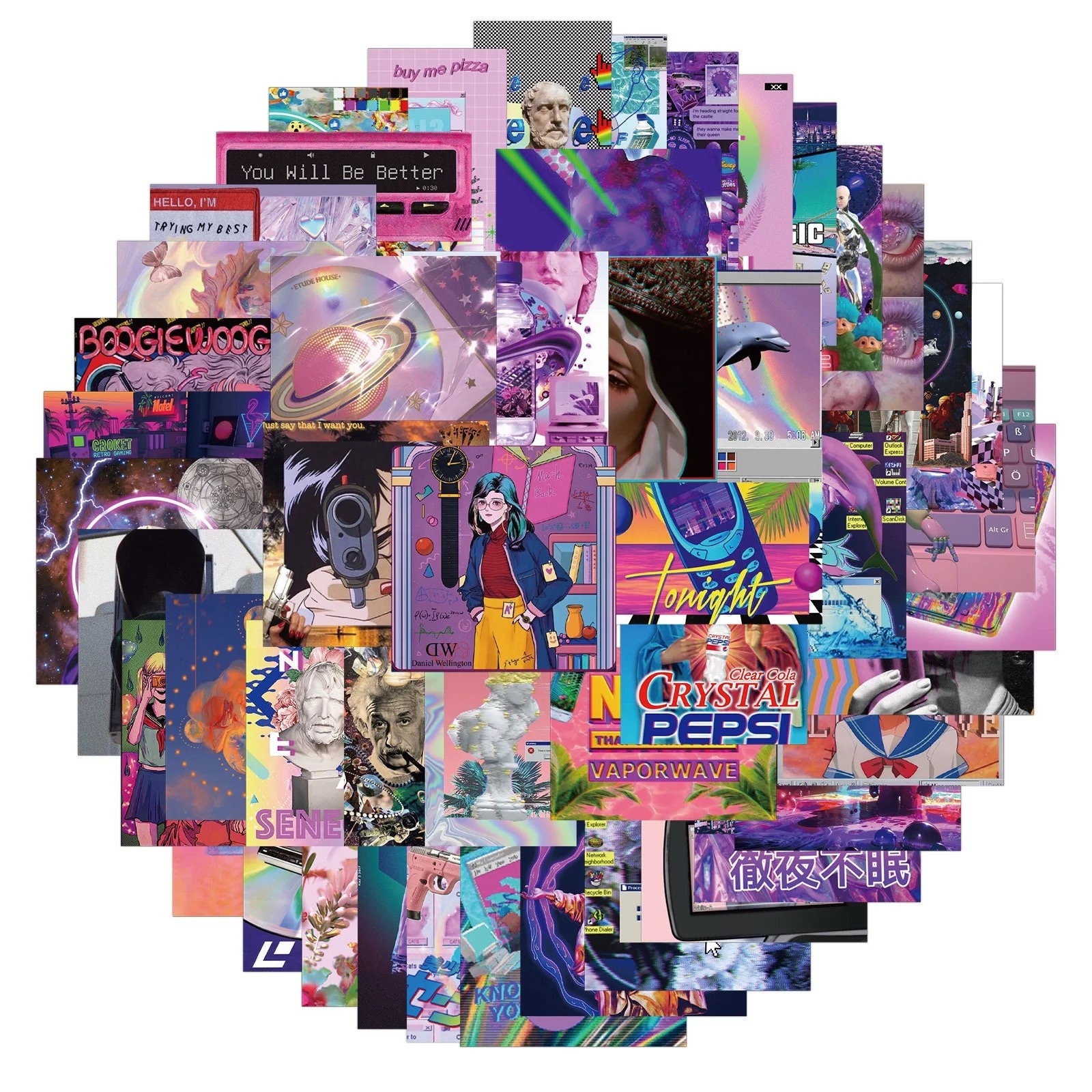 abstrakt chokerende Føde 50 Pc Vaporwave Assorted Vinyl Stickers 90s Style Digital - Etsy