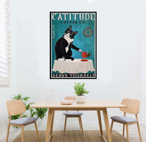 Cat Poster Cattitude Coffee Co Vintage Poster. Love Pet | Etsy