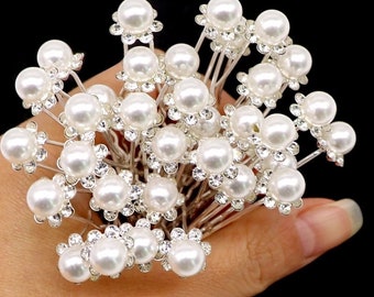 Crystal Rhinestones and Pearl Hair bobby pins (set of 10)