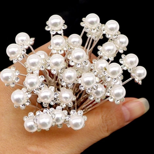 Crystal Rhinestones and Pearl Hair bobby pins (set of 10)