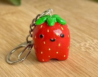 Handgemachter Erdbeer Schlüsselanhänger | Polymer Clay Taschenanhänger