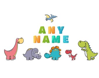 Personalised Dinosaur Wall Stickers, add Any Name. Transfer stickers nursery bedroom