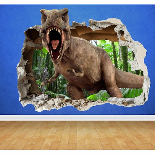 Dinosaur Wall Decal Trex 3D Smashed Wall Art Sticker Kids Etsy