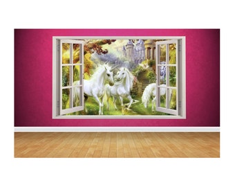 Beautiful Unicorn Window Scene 3D Style Wall Art Sticker