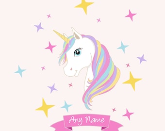 Personalised Unicorn With Stars Wall Art Choose Any Name Size 105cm x 110cm** Self-adhesive Vinyl