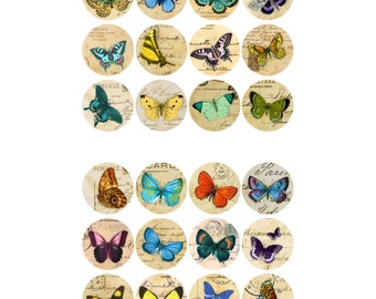 12 or 24 Butterfly Circle Vintage Style Apothecary Scrap Book Labels, Water and Oil Proof Self Adhesive Vinyl Labels