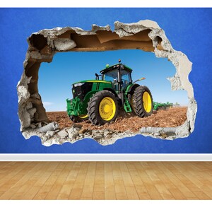 Tractor smashed Wall Sticker 81cm X 58cm 3D Look - Boys Kids Bedroom Wall Decal Farm