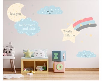 I Love You To The Moon And Back, Twinkle Twinkle nursery wall stickers mural bedroom decal 6 pieces