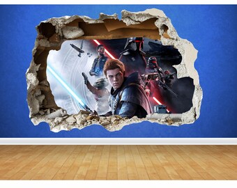Fallen Order smashed wall 3D Star Wars style sticker boys bedroom wall art