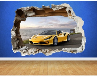 Ferrari Smashed Wall Sticker 82cm X 58cm 3D Look - Boys Kids Bedroom Wall Decal