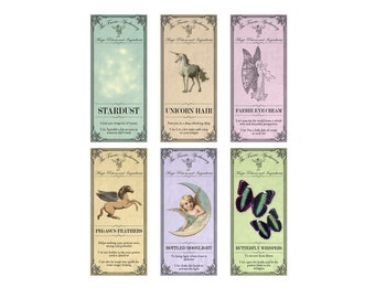 6 x Fairy Vintage Style Apothecary Labels, Water and Oil Proof Self Adhesive Vinyl labels Faerie