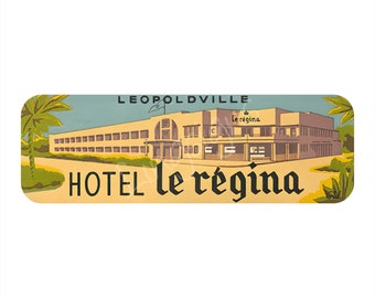 12 x 4 cm Vintage Style Hotel Luggage Label, Suitcase sticker, Steamer Trunk Decal, Baggage, Travel, Art, Kinshasa Leopoldville Congo