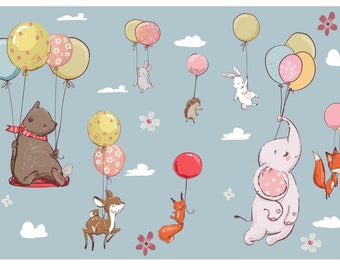 Cute Woodland Animals Balloons Nursery Wall Stickers, Decals Children's Bedroom, Forest, Baby, Mural, Kids Bedroom