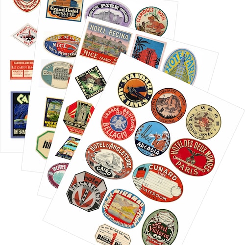 Vintage Style Travel Hotel Luggage Labels Set of 15 Stickers Suitcase Scrapbook 