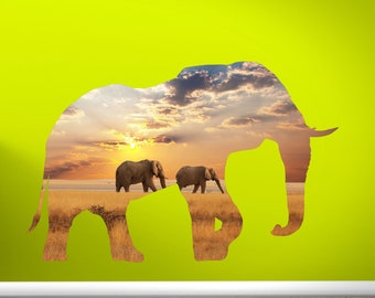 Elephant Sunset Full Colour Wall Sticker Vinyl Decal Wall Art Transfer