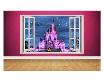 Beautiful Fairy tail Castle Window Scene 3D Style Wall Art Sticker