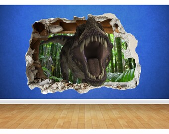 T-rex smashed Wall Sticker 81cm X 58cm 3D Look - Boys Kids Bedroom Wall Decal dinosaur