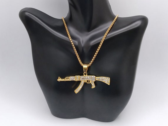 Fashion Hip-hop Gold Necklace Iced Ak-47 Rifle Shape Army Style Gun Pendent  Necklace For Men Women | Fruugo NO