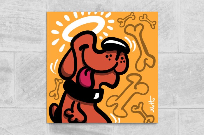 Cadre Dessin Humour Chien et Os