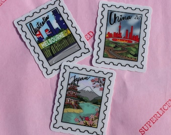 March GPs Stamp sticker set | Australia sticker | Japan GP Sticker | China GP |  f1 sticker | Superlicensed | Greetings from March