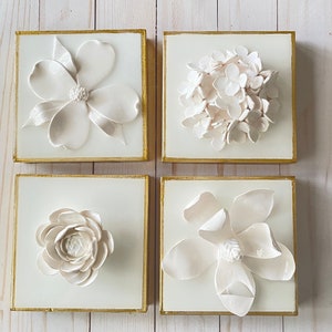 5x5  Modern Southern Flower Wall Art- Clay Sculpture Art, Hydrangea, Camellia, Dogwood, Magnolia