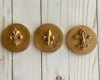 Handmade Gold Fleur de Lis Clay Intaglio, Antiqued Finish