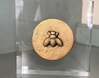 Gold Bee Intaglio Art: 4x4 Acrylic Frame, Napoleon Decor