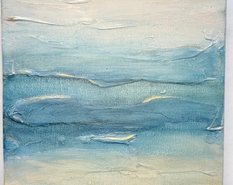 Coastal Abstract Painting 8x8 Original Seascape, Tide and Time Collection, Textured Coastal Art