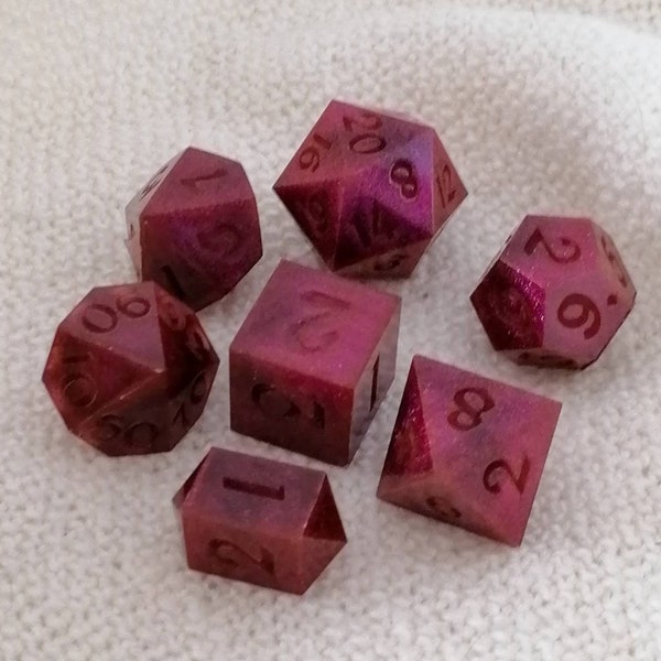 RAW unsanded unpolished Shimmer red dice - handmade sharpedged dice