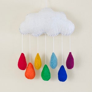Rainbow Raindrops Cloud Nursery Mobile , Felt Nursery Mobile, Baby Mobile