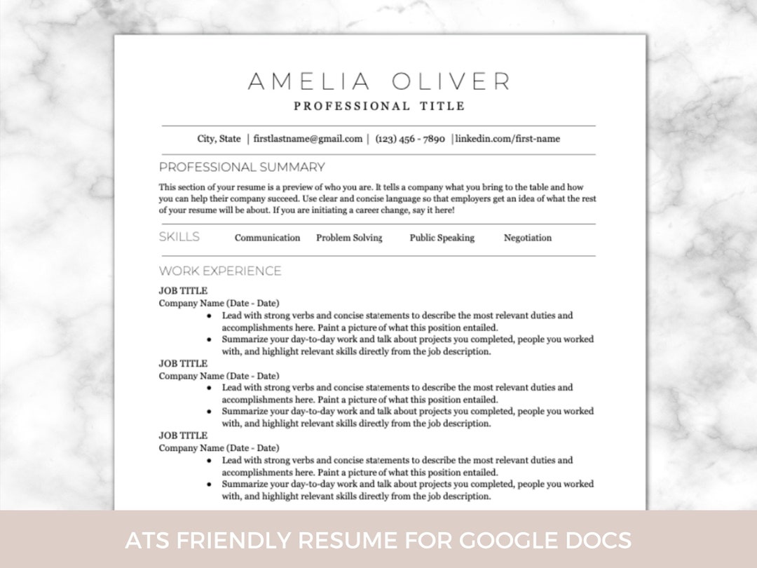 ATS Friendly Google Docs Resume Template ATS Resume Template Resume ...