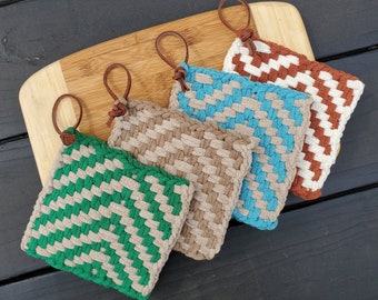 Pot Holder - Bohemian / Boho Handmade Loomed / Woven