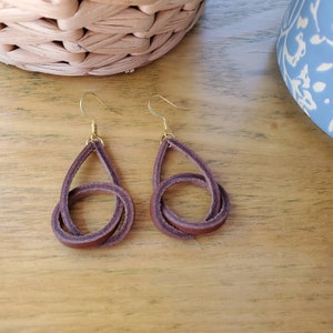 Everyday Genuine Leather Knot Dangle / Drop Earrings Brown with Gold or Silver image 4