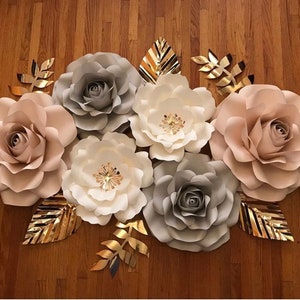 Blush Pink Paper Flower, Wall Decor Set of 6 Handmade Flowers, Nursery, Wedding, Baby Shower, Party Backdrop