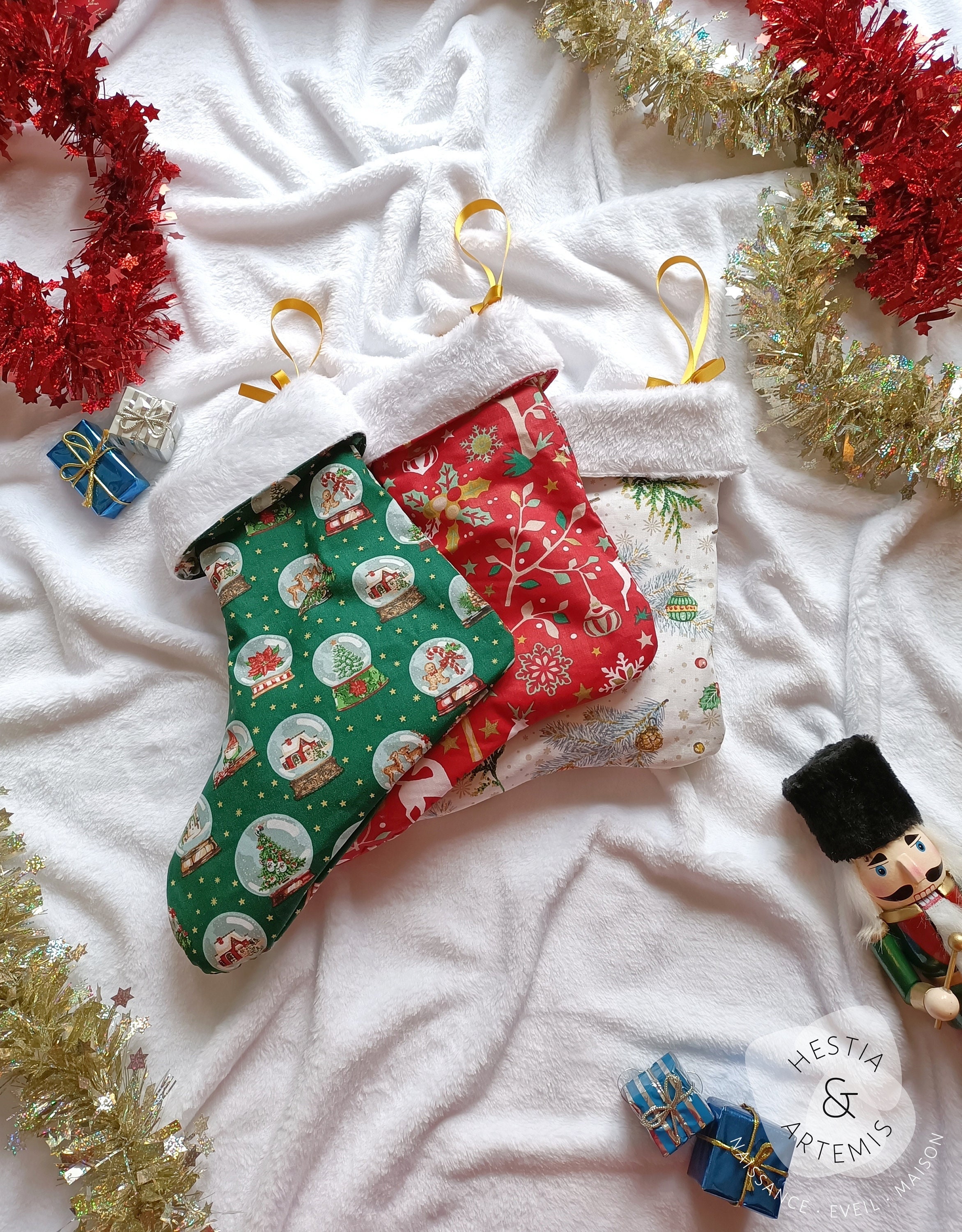 Grande Chaussette de Noël - Coton Oeko-Tex®/Polaire Panda/Satin