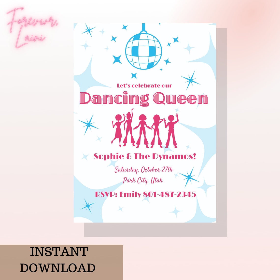Dancing Queen Party Invite Mama Mia Themed Invite For Etsy