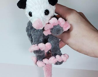 Handmade Crochet Opossum Snuggler: Soft Plushie Toy, Polyester Yarn Amigurumi