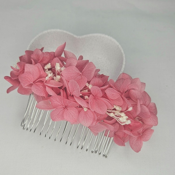 Haarkamm Trockenblumen Hochzeit Kopfschmuck Braut weiß rosa