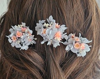 Haarnadel Trockenblumen Hochzeit Braut Blumenmädchen blau rosa Kopfschmuck