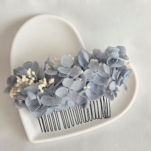 Hair comb dried flowers wedding headpiece bride white blue