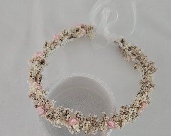 Haarkranz Trockenblumen rosa weiß Hochzeit Blumen Braut Kopfschmuck