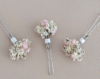 Haarnadeln Trockenblumen Hochzeit Braut Blumenmädchen weiß rosa JGA