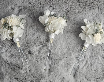 Haarnadel Trockenblumen Hochzeit Braut Kopfschmuck Kommunion Dirndl Blumenmädchen weiß natur