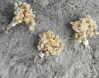 Haarnadel Trockenblumen Hochzeit Braut Kopfschmuck Kommunion Dirndl Blumenmädchen creme Schleierkraut