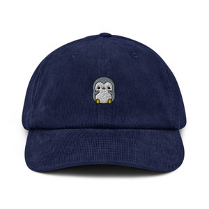 Penguin hat, embroidered unisex corduroy penguin hat, penguin gift, penguin cap, for penguin lovers, corduroy hat dad cap kawaii hat penguin