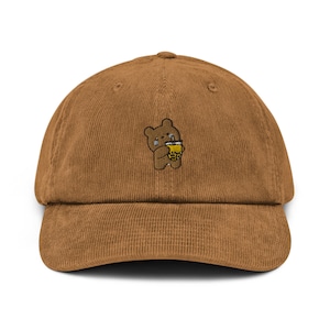 Bear hat, corduroy, corduroy hat, dad cap, bear kawaii, kawaii hat, headwear, bear lover gift, animal lover gift, cute hat gift