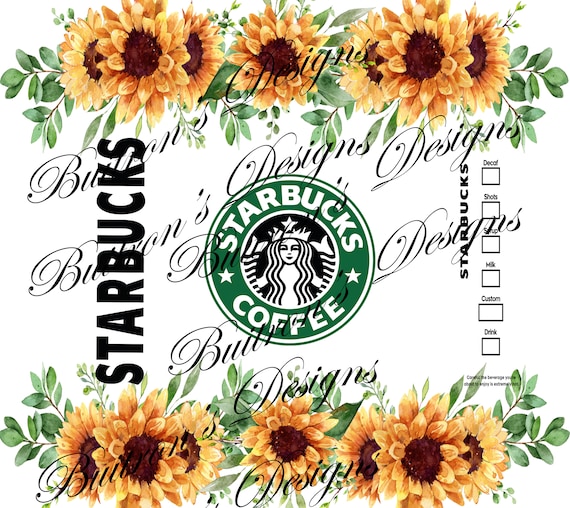 Starbucks Sublimation Tumbler Design With Sunflower Border / Diseño De Vaso  De Sublimación De Starbucks Con Borde De Girasol 