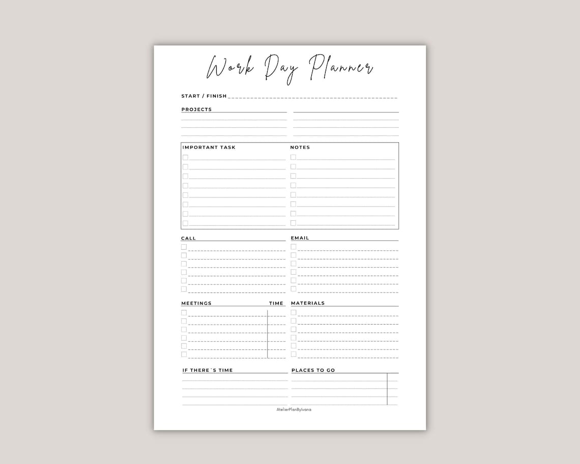 Work Day Organizer Printable Work Planner Printable Planner - Etsy