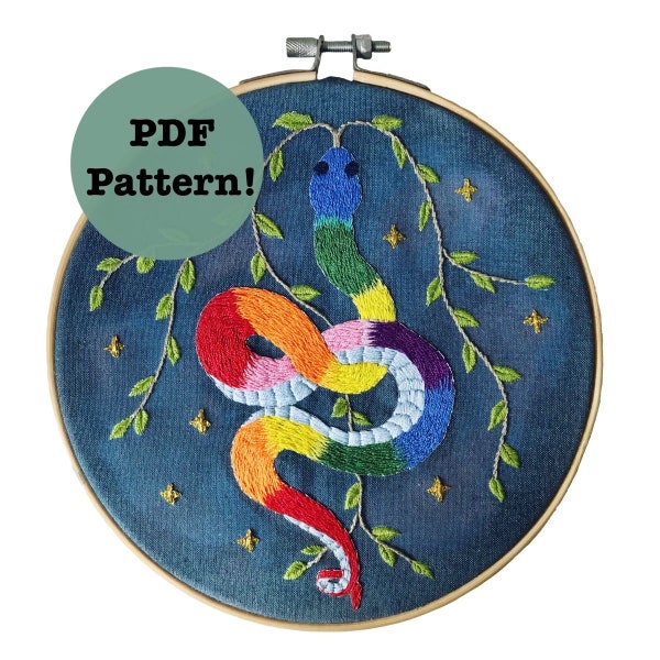 PDF Rainbow Snake Embroidery Pattern/Template Download, DIY Embroidery Celestial